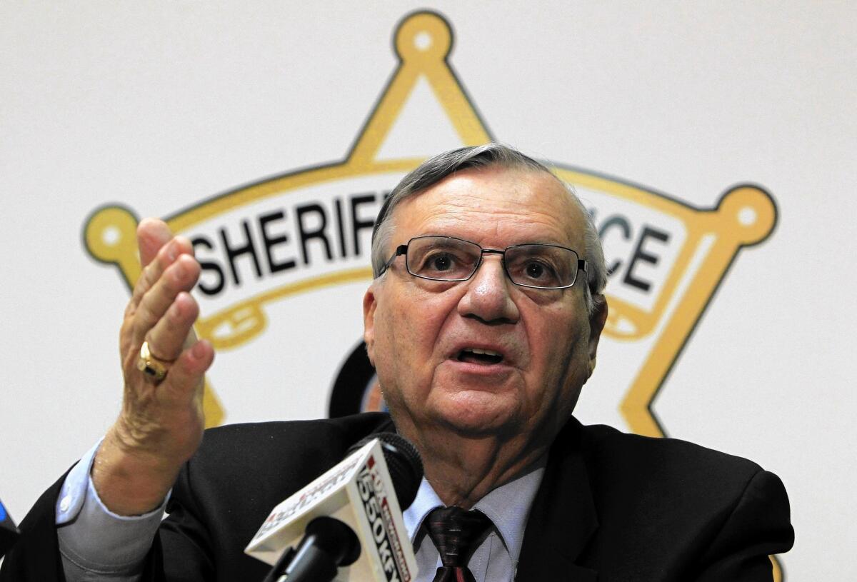 Maricopa County Sheriff Joe Arpaio, shown in Arizona in 2011, says he can't keep paying his own legal fees in bias cases.