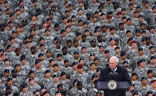 Vice President Dick Cheney addresses members of the 101st Airborne during a visit to Fort Campbell Army Base in Fort Campbell, Ky., on Monday.