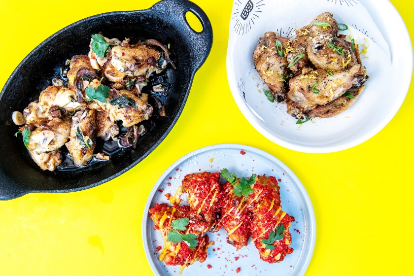 Wood fired, lemon pepper and Flaming Hot Cheeto chicken wings from Brooklyn Ave Pizza Co. in Boyle Heights.