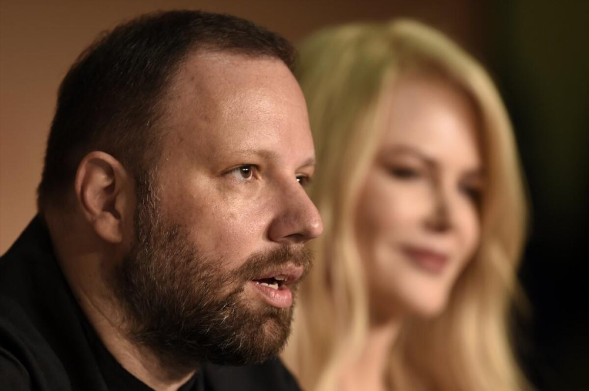 Yorgos Lanthimos, foreground, and Nicole Kidman at a Cannes 2017 Film Festival press conference for "The Killing of a Sacred Deer."