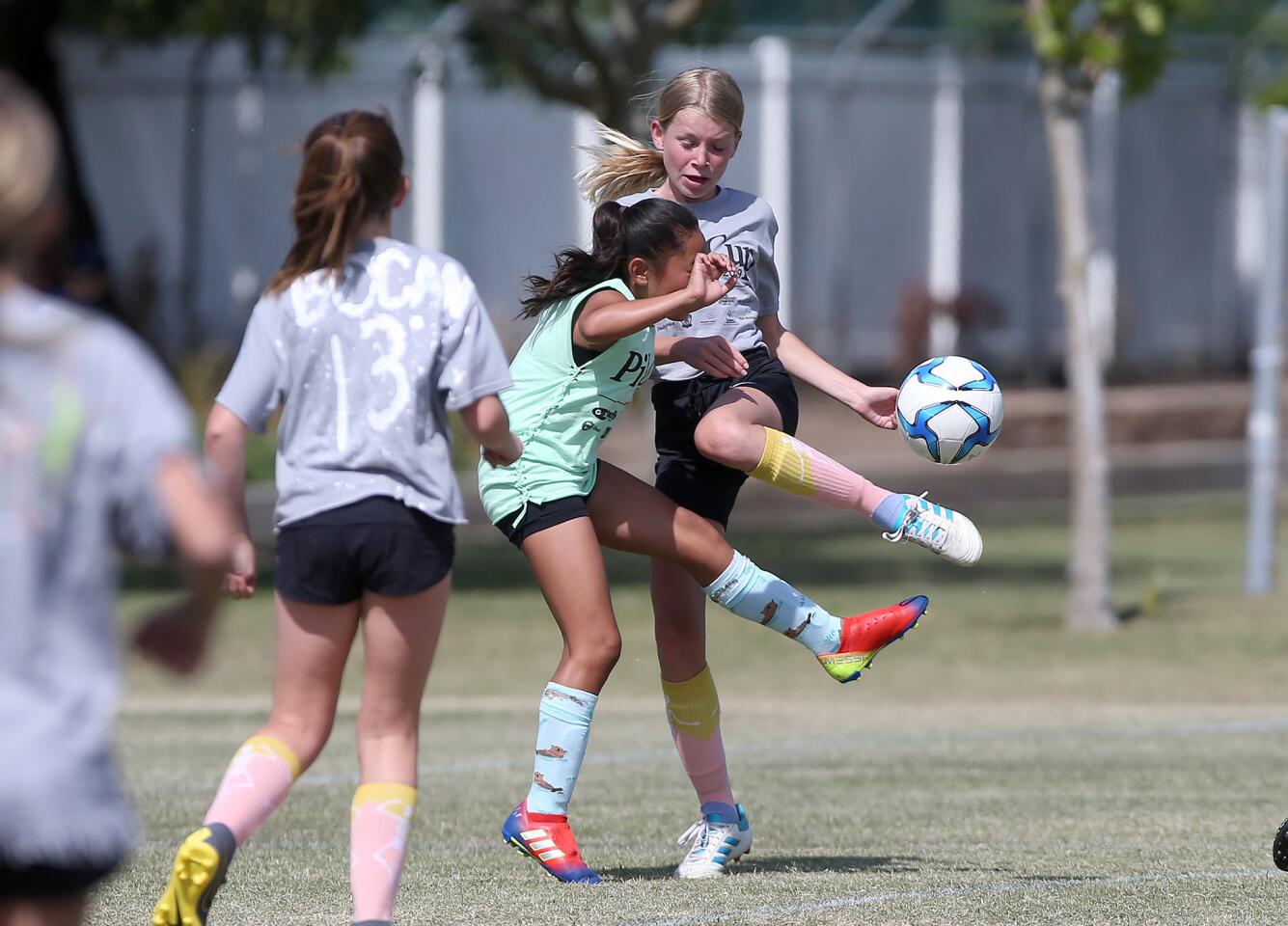 Photo Gallery: Newport Beach Our Lady Queen of Angels vs. Eastbluff in a girls’ fifth- and sixth-grade Silver Division pool-play match at the Daily Pilot Cup