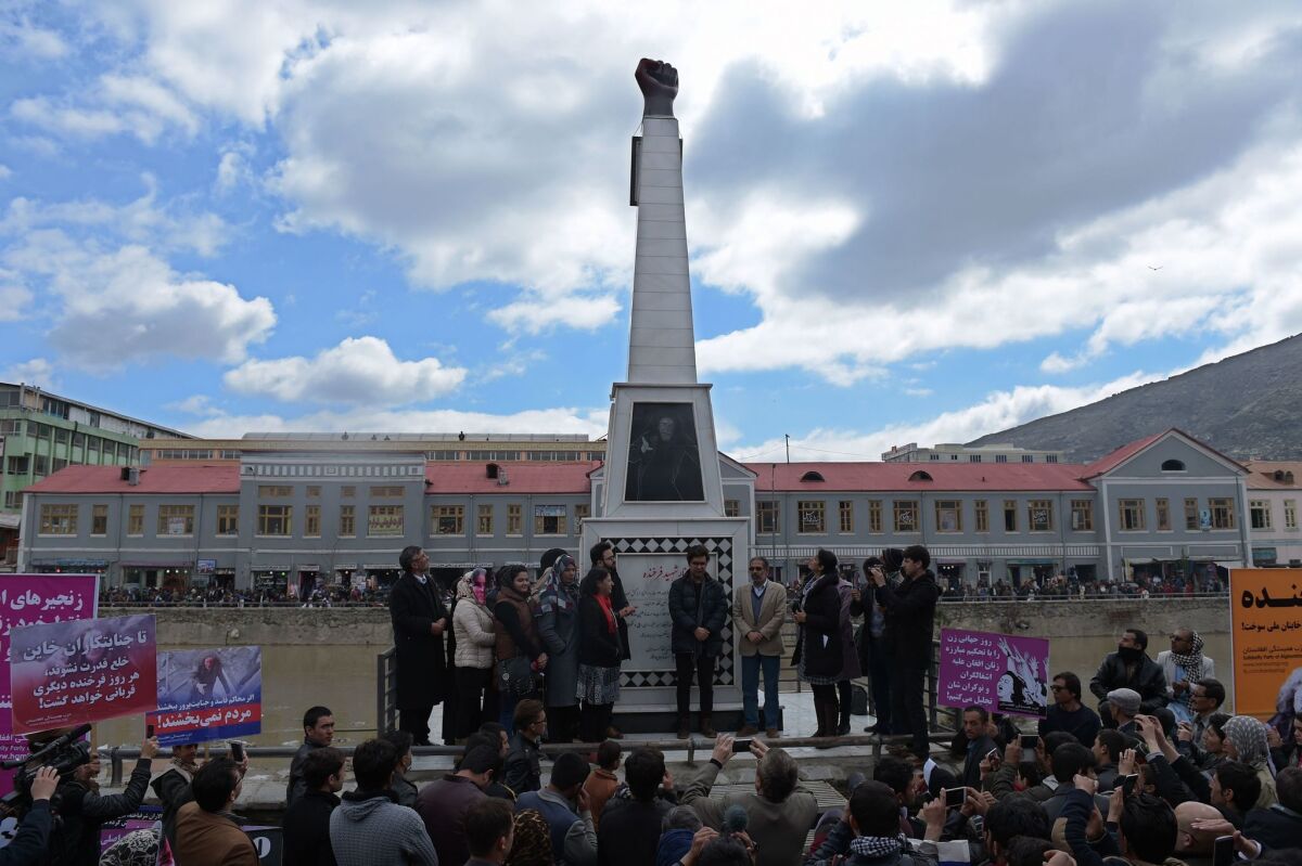 Afghan artists and activists gather at a memorial for Farkhunda Malikzada.