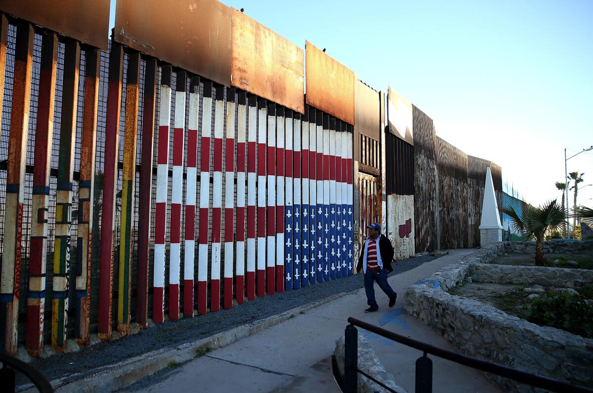 A view of the U.S.-Mexican border fence at Playas de Tijuana on Jan. 27 in Tijuana.