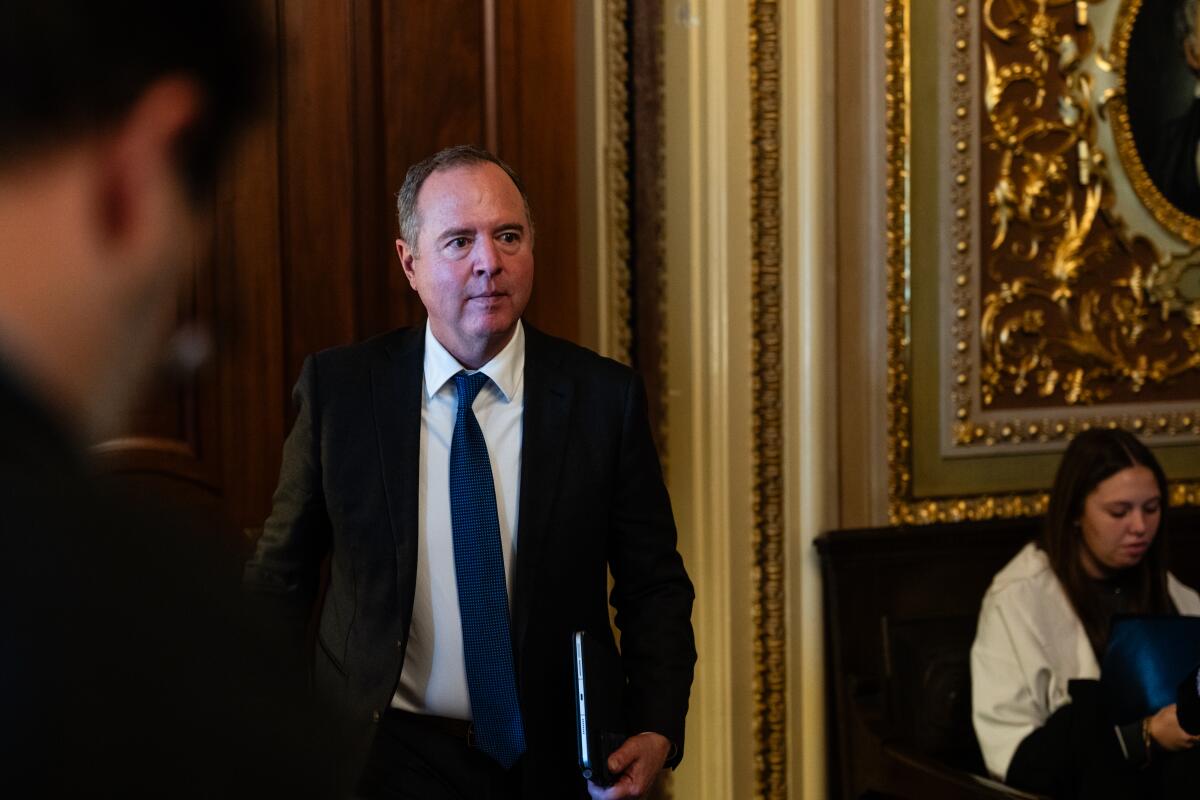Senator Adam Schiff walks inside the U.S. Capitol