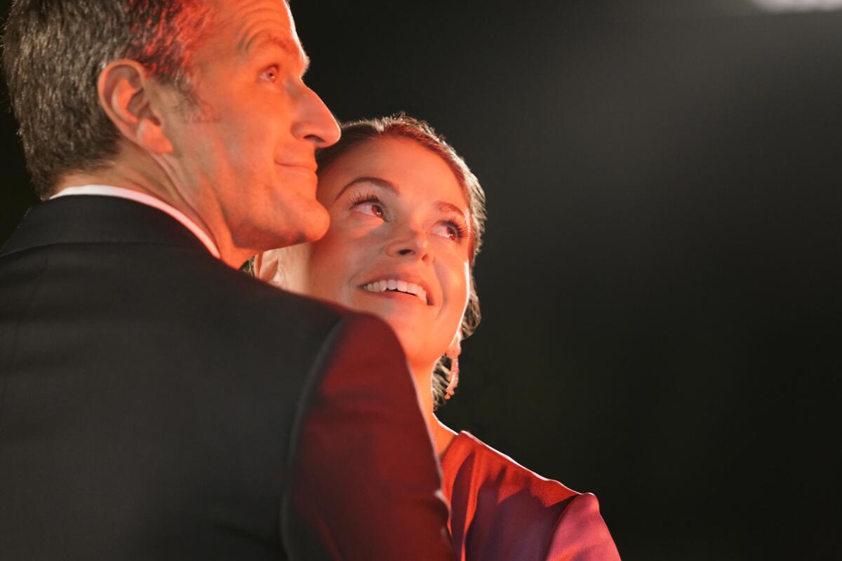 Peter Hermann and Sutton Foster in each other's arms in "Younger."
