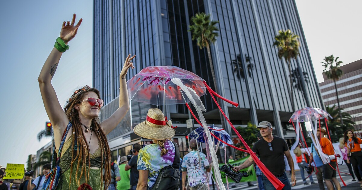Climate change protest snarls traffic on Sunset Boulevard in Hollywood - Los Angeles Times