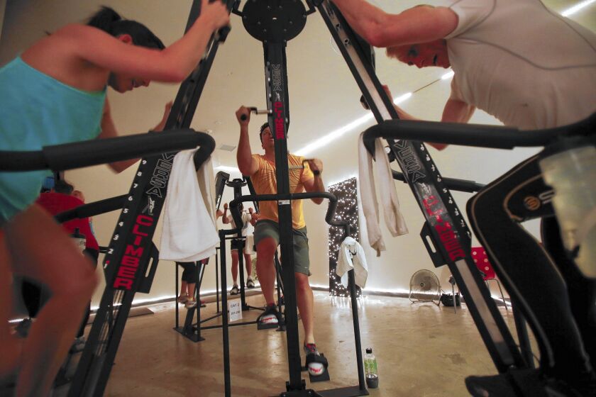 The 30-minute VersaClimber class at Sirens & Titans will push your cardio skills to the limit.