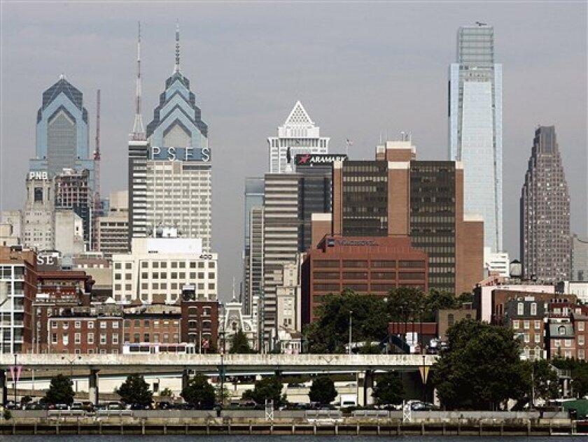 The Philadelphia skyline is seen in a In a Monday, June 16, 2008 file photo taken from Camden, New Jersey. The mayors of Philadelphia, Atlanta and Phoenix asked the federal government Friday, Nov. 14, 2008, to use a portion of the $700 billion financial bailout to assist struggling cities. (AP Photo/Tom Mihale, File)