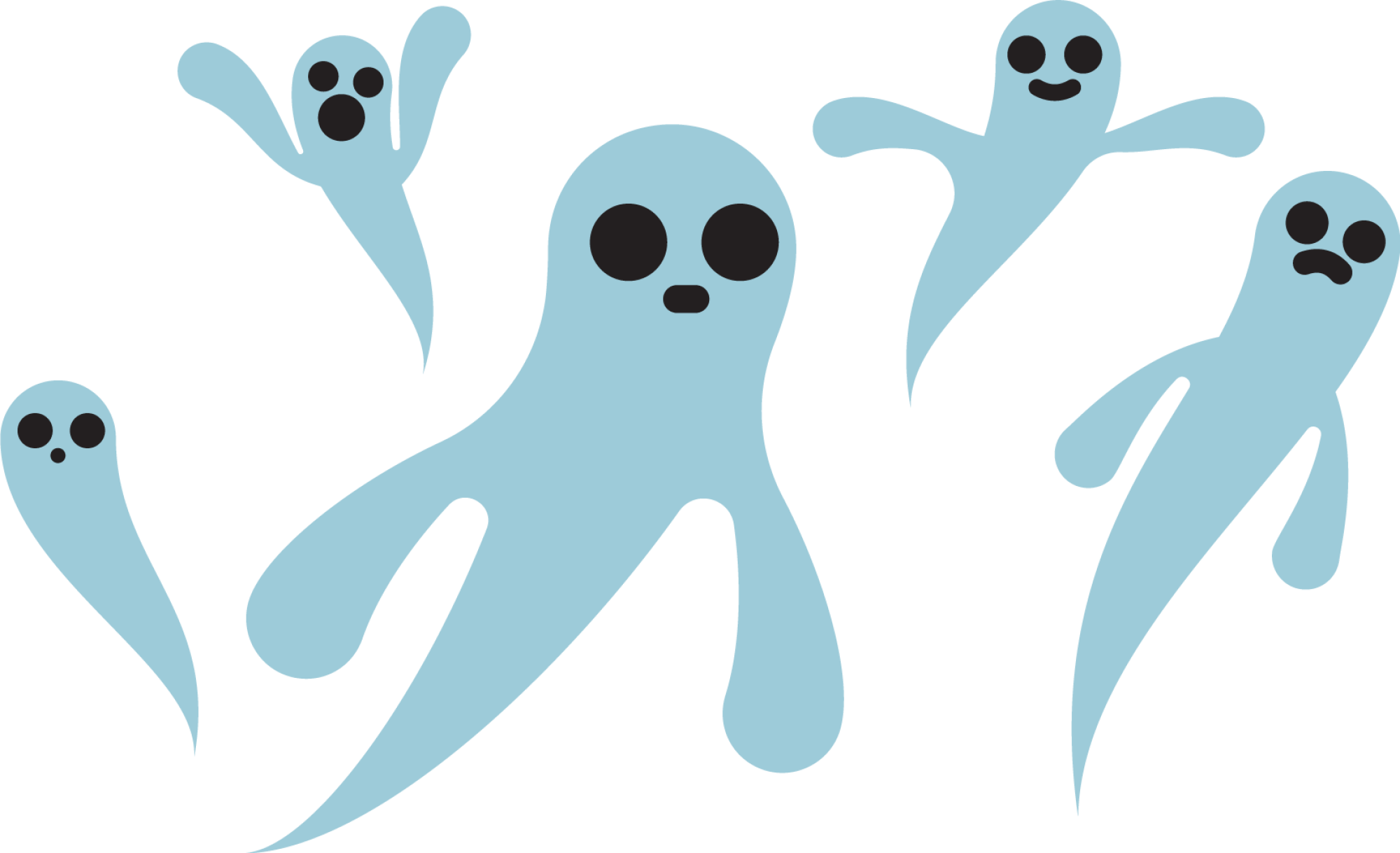 Illustration of five light blue ghosts