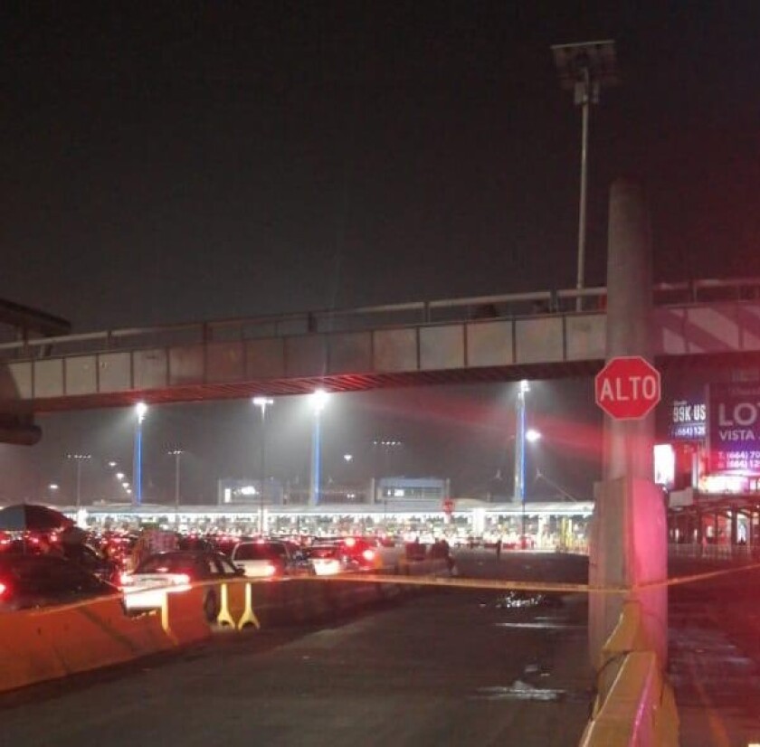 Image provided by the Tijuana Police on January 4, 2019, after the temporary closure of the SENTRI lanes.