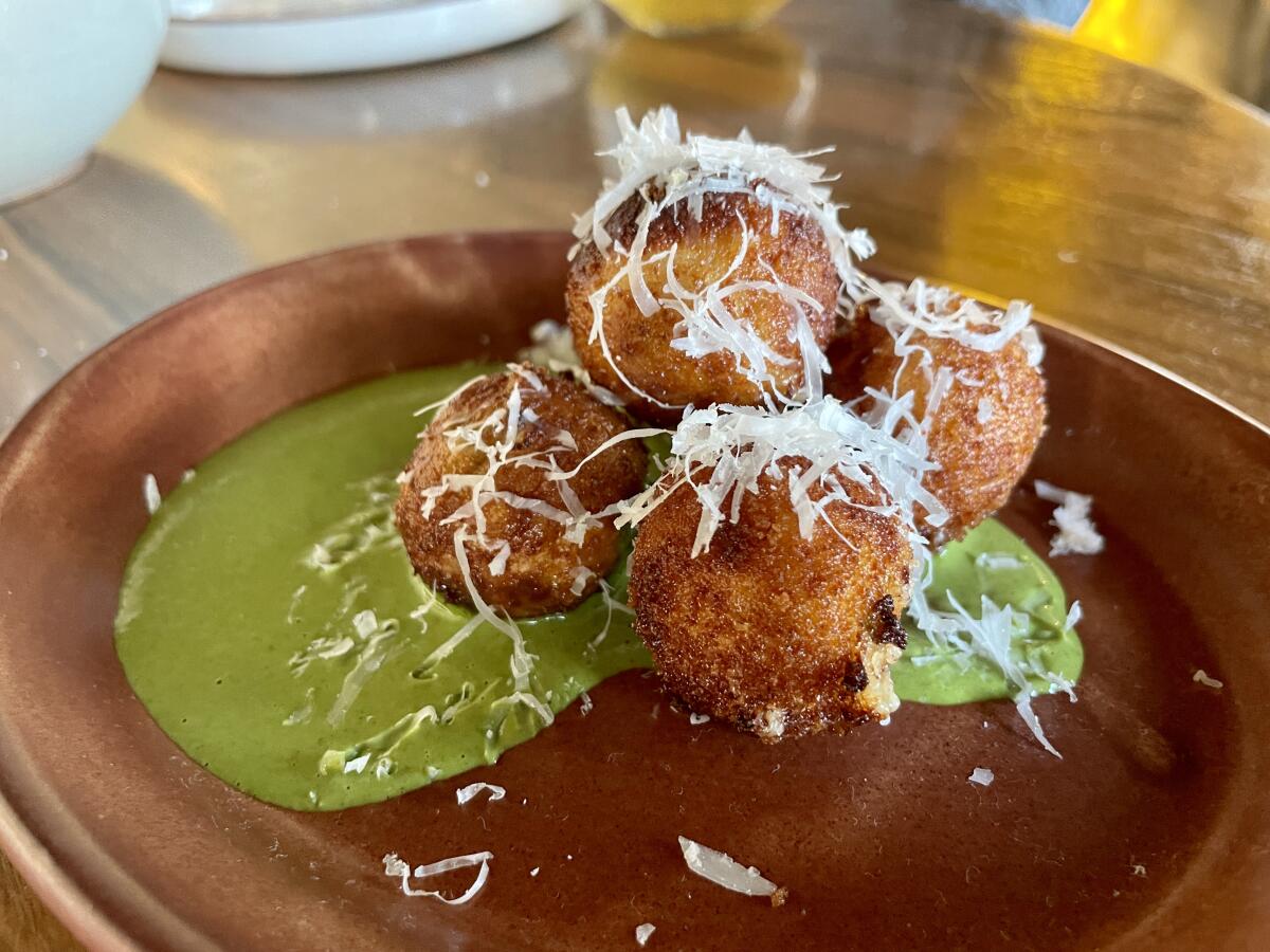 Chile poblano croquetta from Bombo in West Hollywood.