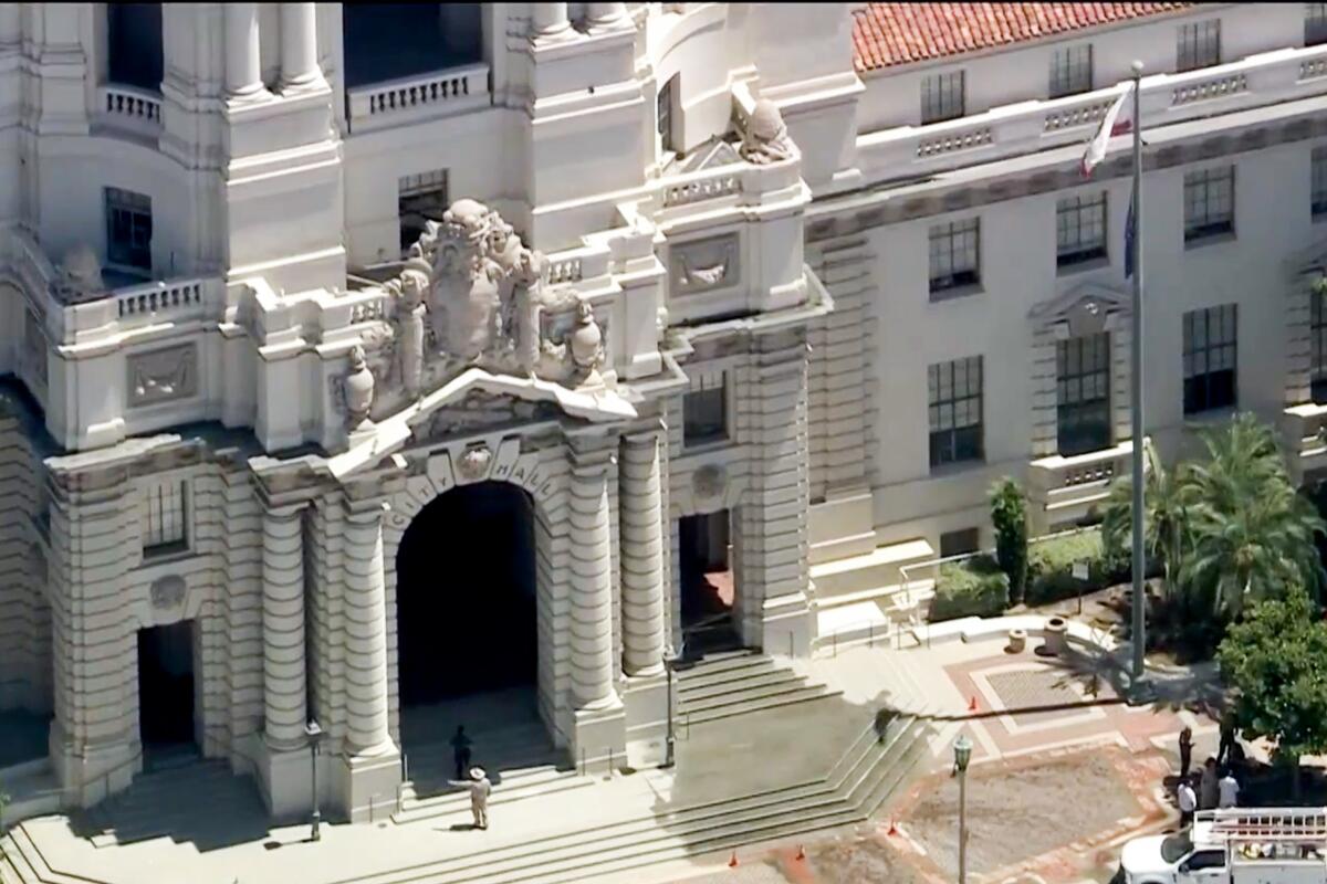 Pasadena City Hall has water leaking from the building after a 4.4 magnitude earthquake out of El Sereno just after 12pm.