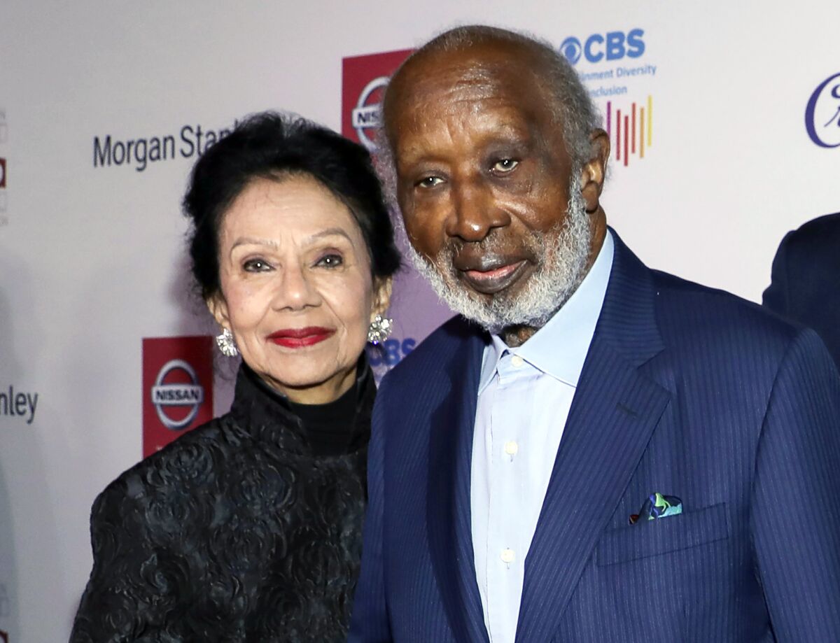 FILE - Jacqueline Avant, left, and Clarence Avant appear at the 11th Annual AAFCA Awards in Los Angeles on Jan. 22, 2020. A parolee who used an assault rifle to murder the 81-year-old philanthropist wife of legendary music executive Clarence Avant is scheduled to be sentenced Tuesday, April 19, 2022, in Los Angeles Superior Court. (Photo by Mark Von Holden Invision/AP, File)