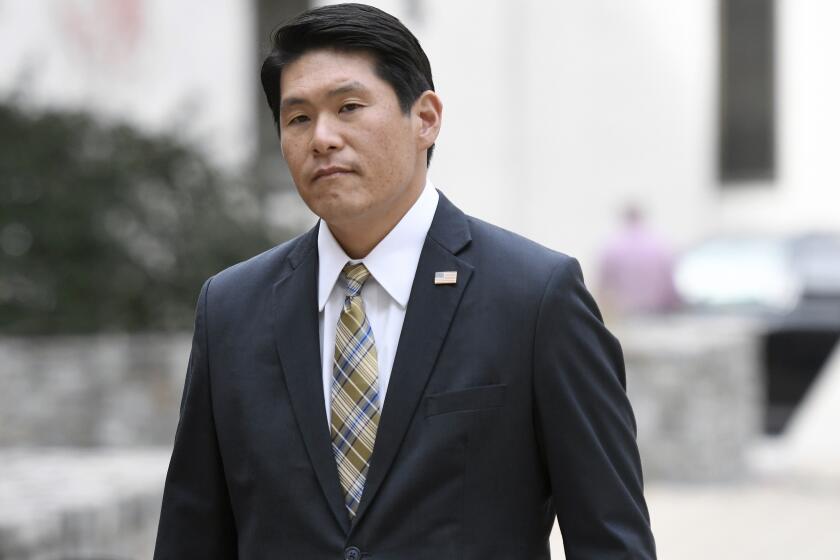FILE - U.S. Attorney Robert Hur arrives at U.S. District Court in Baltimore on Nov. 21, 2019. Attorney General Merrick Garland on Thursday, Jan. 12, 2023, appointed Hur as a special counsel to investigate the presence of documents with classified markings found at President Joe Biden’s home in Wilmington, Delaware, and at an office in Washington. (AP Photo/Steve Ruark, File)