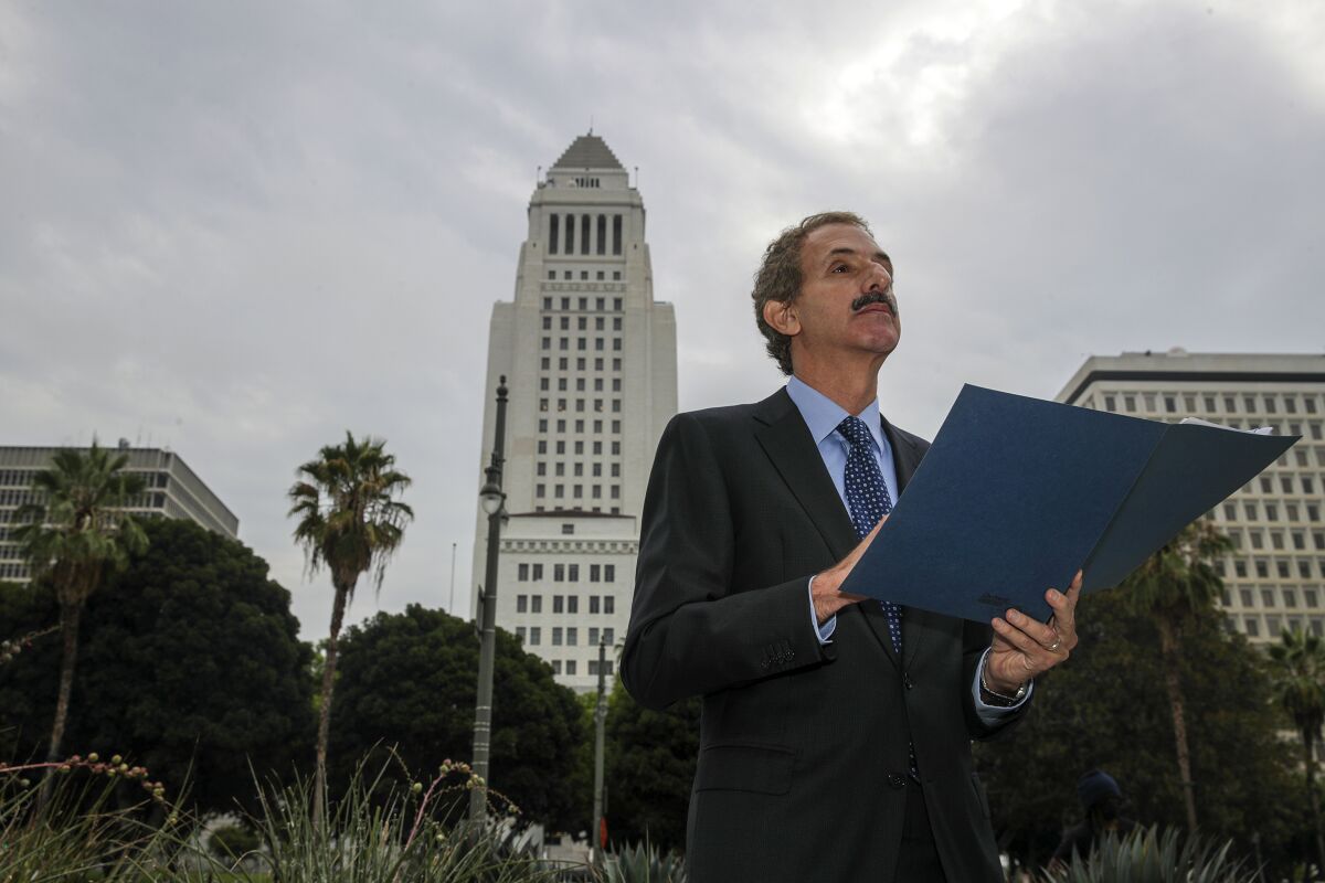 Mike Feuer outside Los Angeles City Hall.