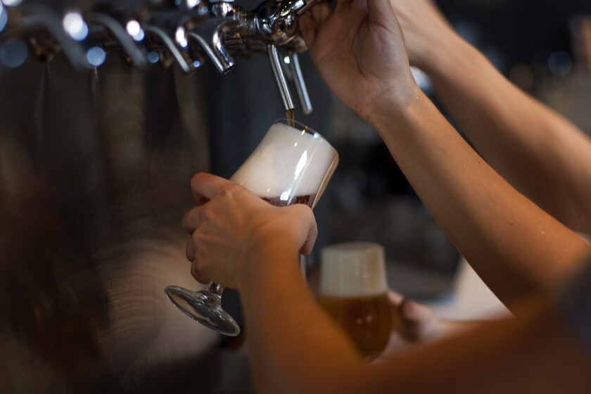 An IPA being pulled from the tap at Golden Road Brewing in Los Angeles.