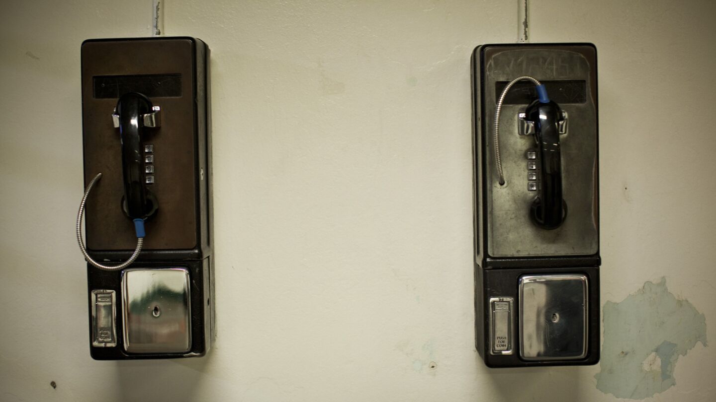 Phones on the 3000 floor of Men's Central. According to deputies, inmates determine which phones can be used by which race by the position of the receiver.