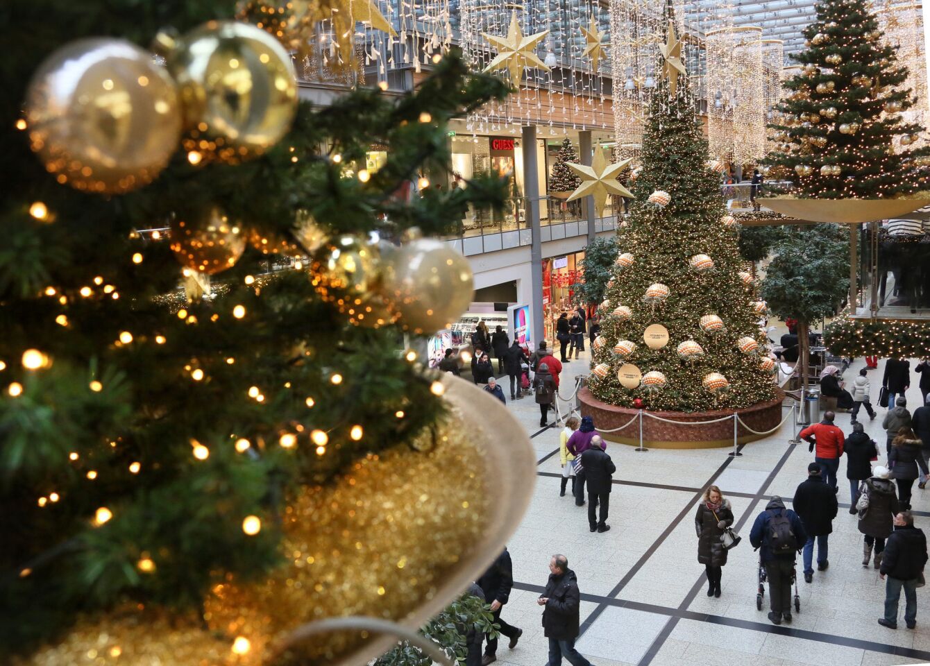 There are Christmas trees at every turn at this popular shopping mall.