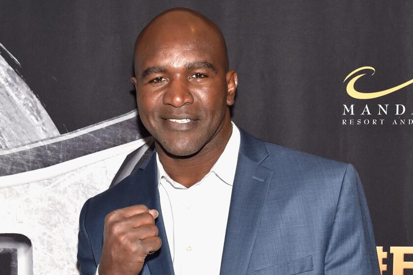 Evander Holyfield attends an event at the Mandalay Bay Hotel in Las Vegas on April 4.