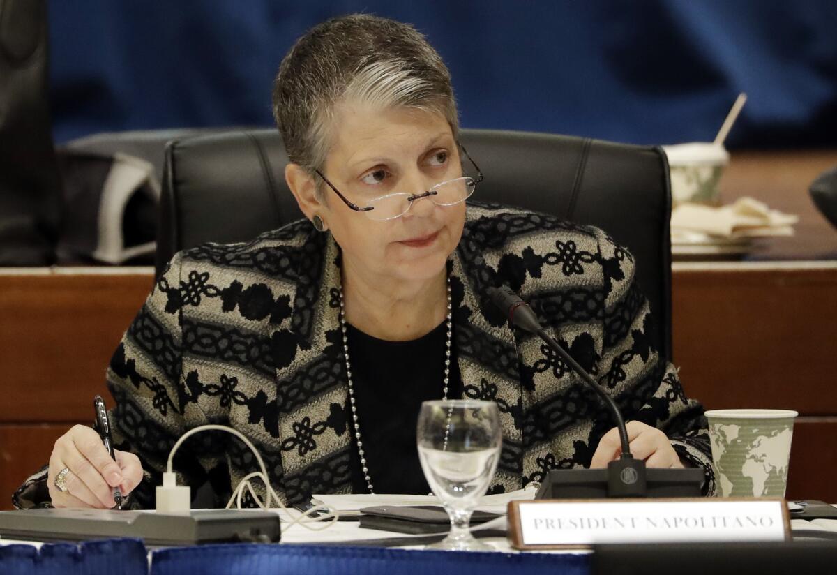University of California President Janet Napolitano is shown attending a UC Board of Regents meeting in January.