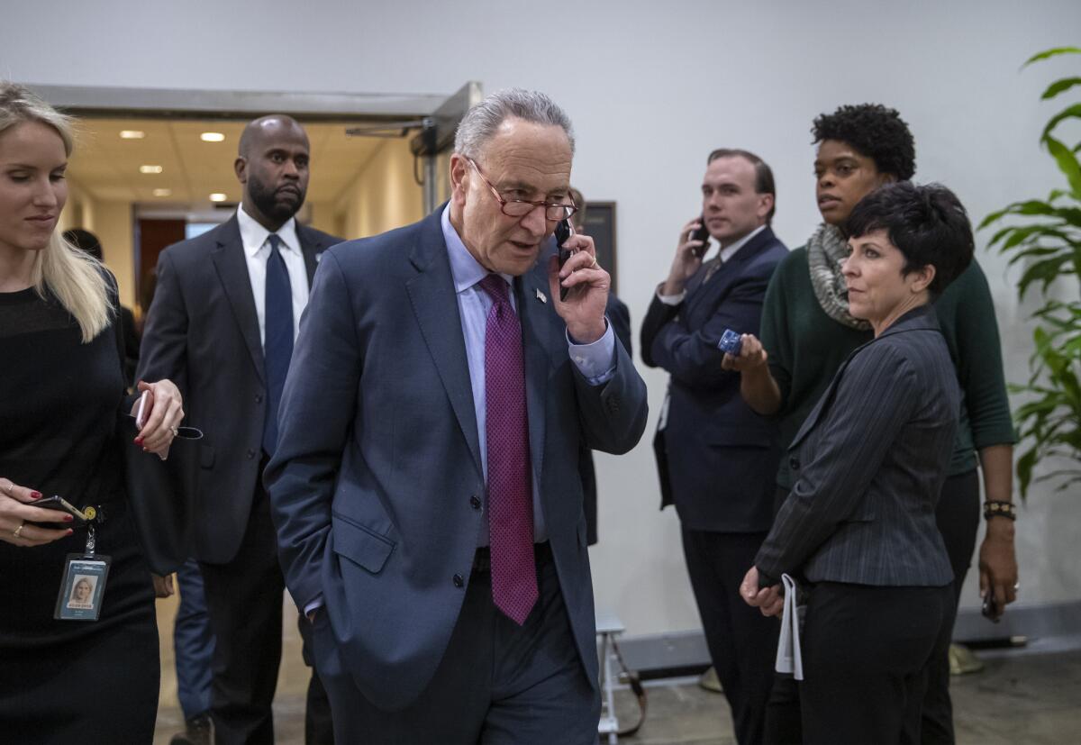 Senate Minority Leader Charles E. Schumer (D-N.Y.), shown at the Capitol on Tuesday, says President Trump's border wall is a waste of money.