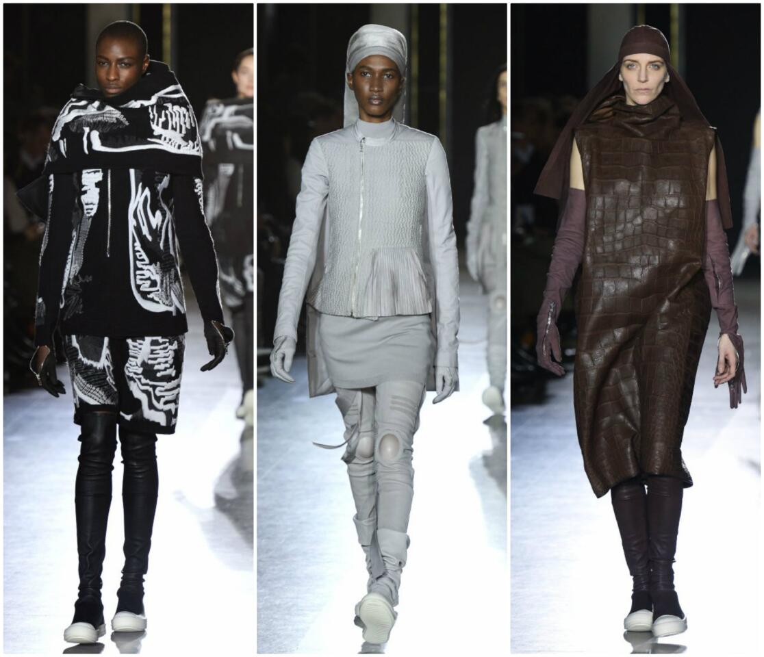 Looks from the fall and winter 2014 Rick Owens women's runway collection presented Thursday during Paris Fashion Week.