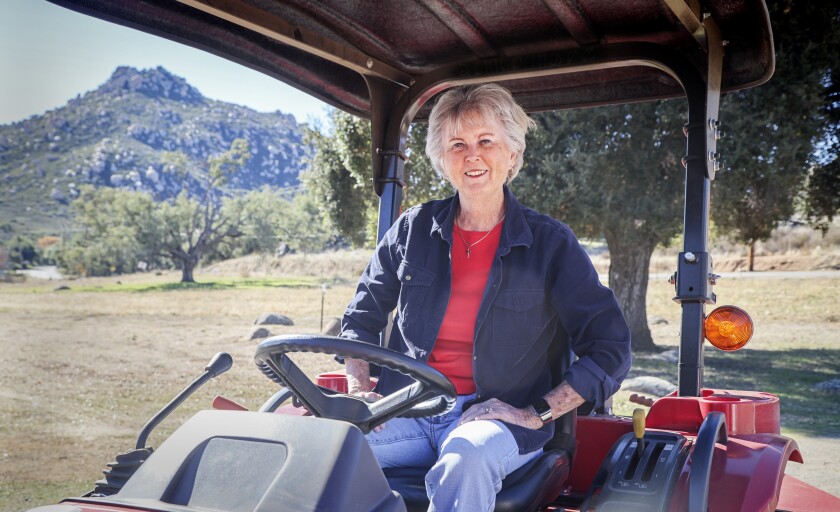 County Supervisor Dianne Jacob poses in a tractor on her ranch in Deerhorn Valley Dec. 14.