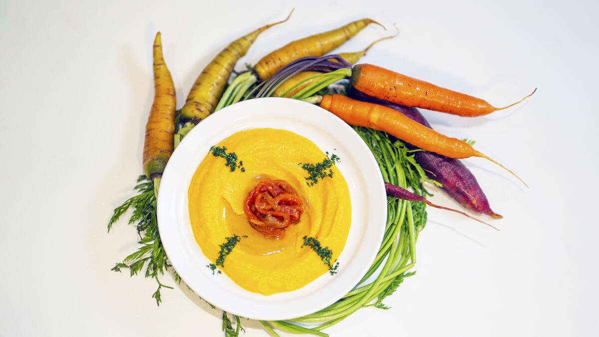 Market vegetables and hummus from the Petite Harvest restaurant at Social Eats, the new food hall in Santa Monica.