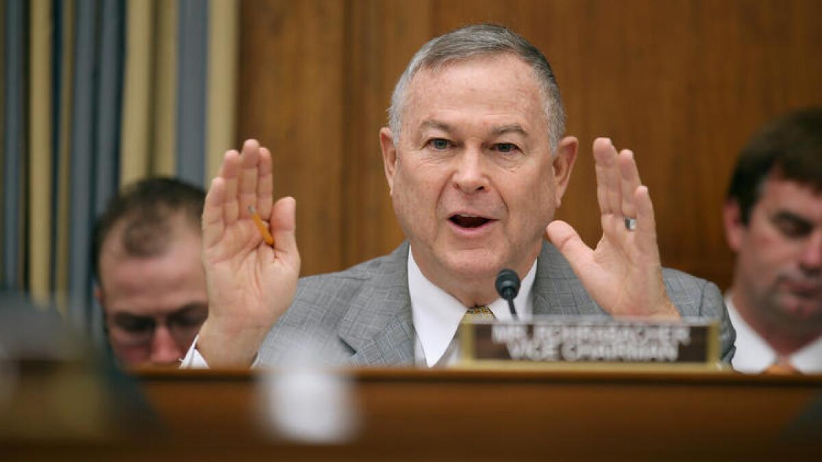 Rep. Dana Rohrabacher (R-Huntington Beach) in 2013. Jack Wenpo Wu of Newport Beach, a former volunteer treasurer for Rohrabacher, has been arrested on suspicion of embezzling funds from the lawmaker's campaign, prosecutors said.