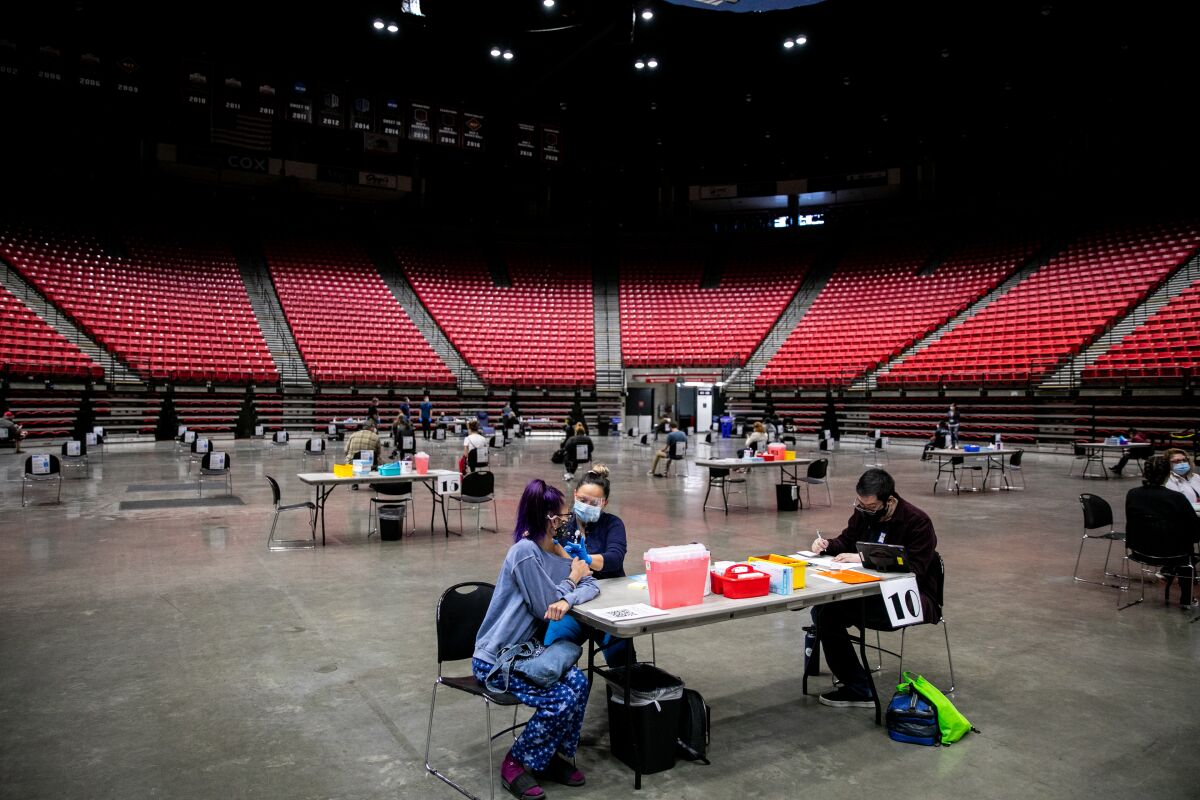 Last March Viejas Arena was being used to provide COVID vaccines. This weekend it will be hosting NCAA Tournament games.