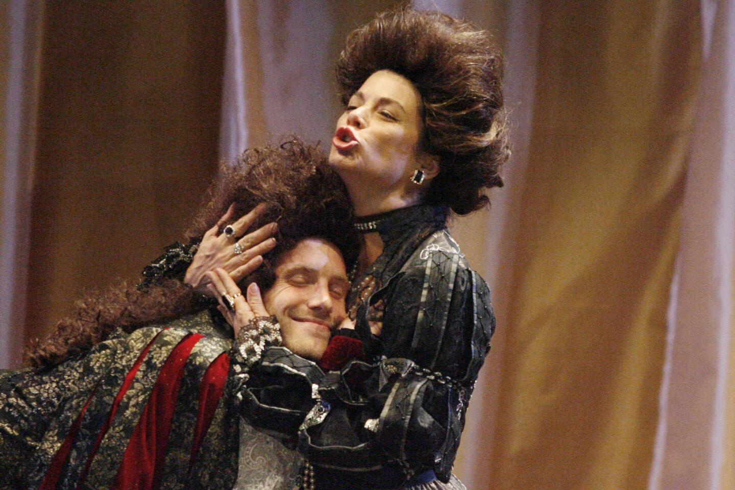 Actor Adam Haas Hunter, bottom, is embraced by Francia DiMase during a rehearsal for Cymbeline, which took place at A Noise Within in Pasadena on Thursday, September 20, 2012.