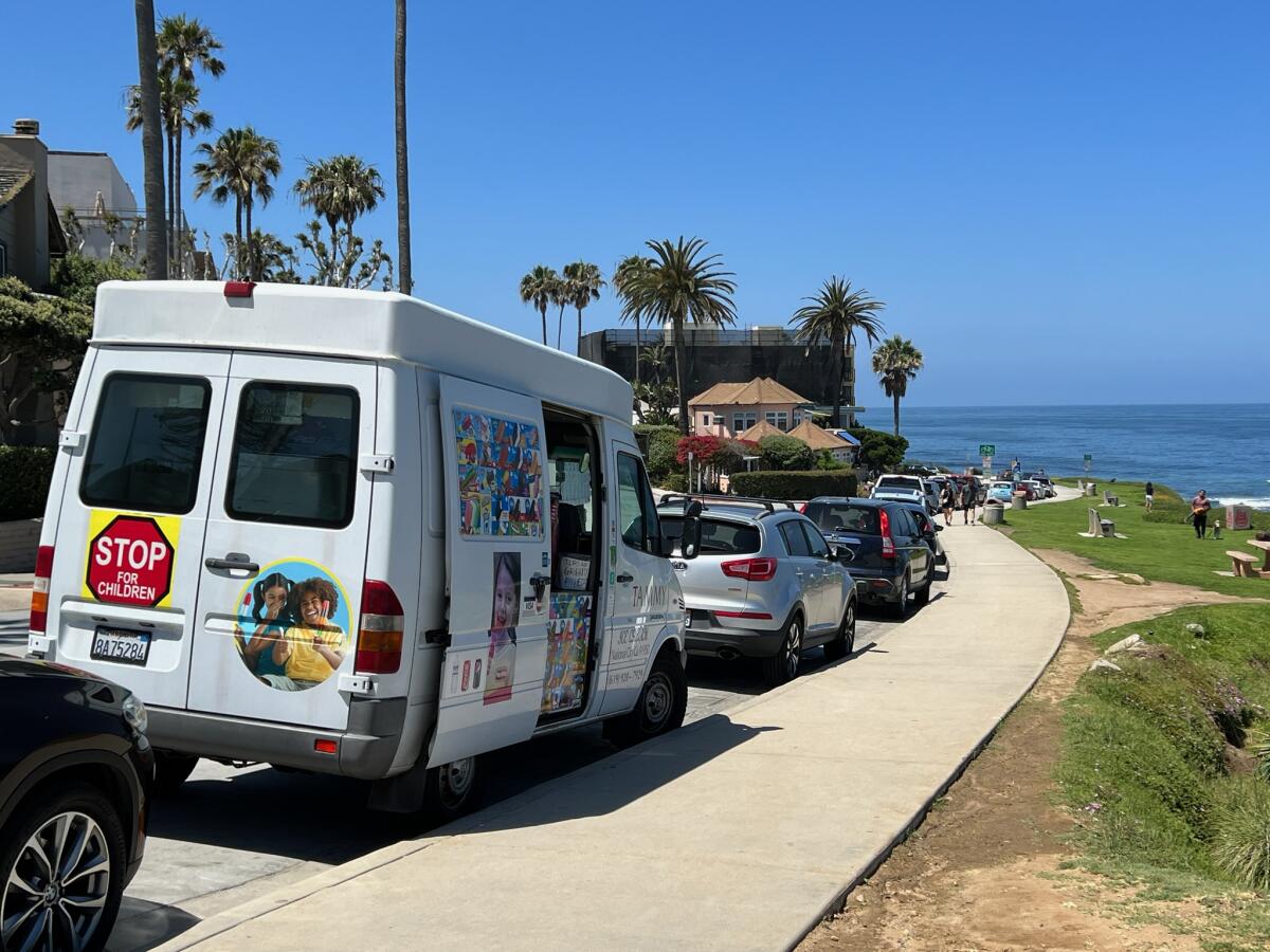 An ice cream truck is parked in La Jolla on June 21.
