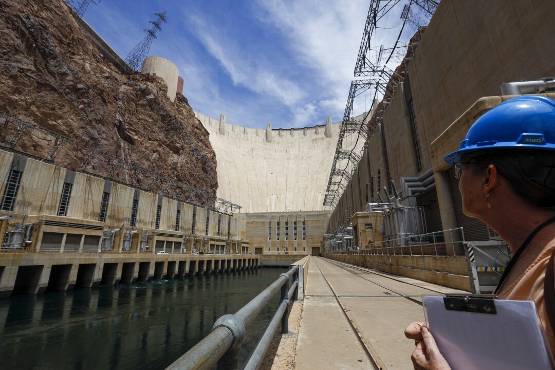 Patti Aaron tours the outflow area at the bottom of Hoover Dam