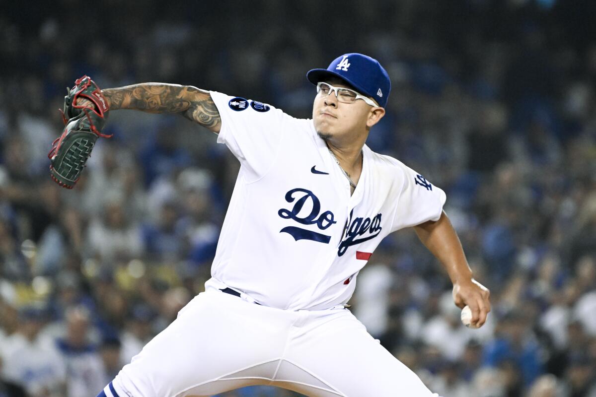 Dodgers pitcher Julio Urías works against the San Diego Padres in the 2022 playoffs.