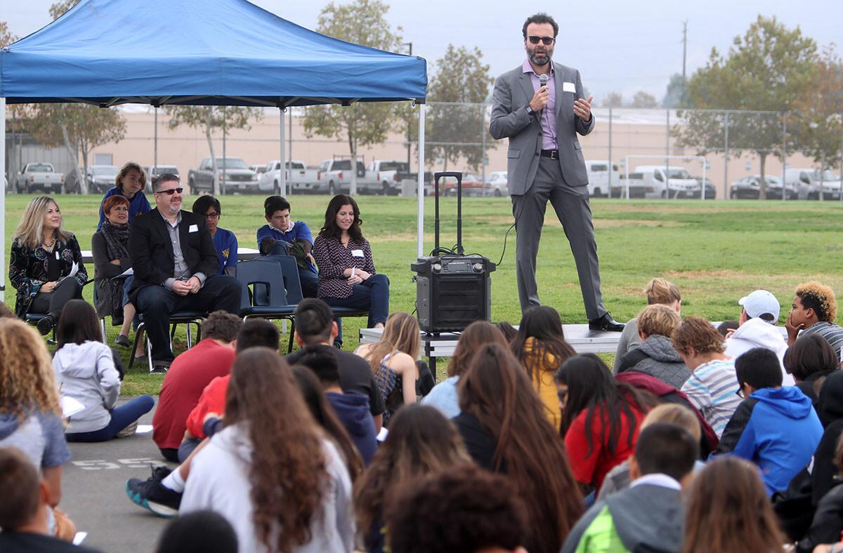 Local resident and actor Jason Huber spoke about jobs in the entertainment industry like acting at Jordan Middle School Career Fair, at the Burbank School on Thursday, Nov, 8, 2018.