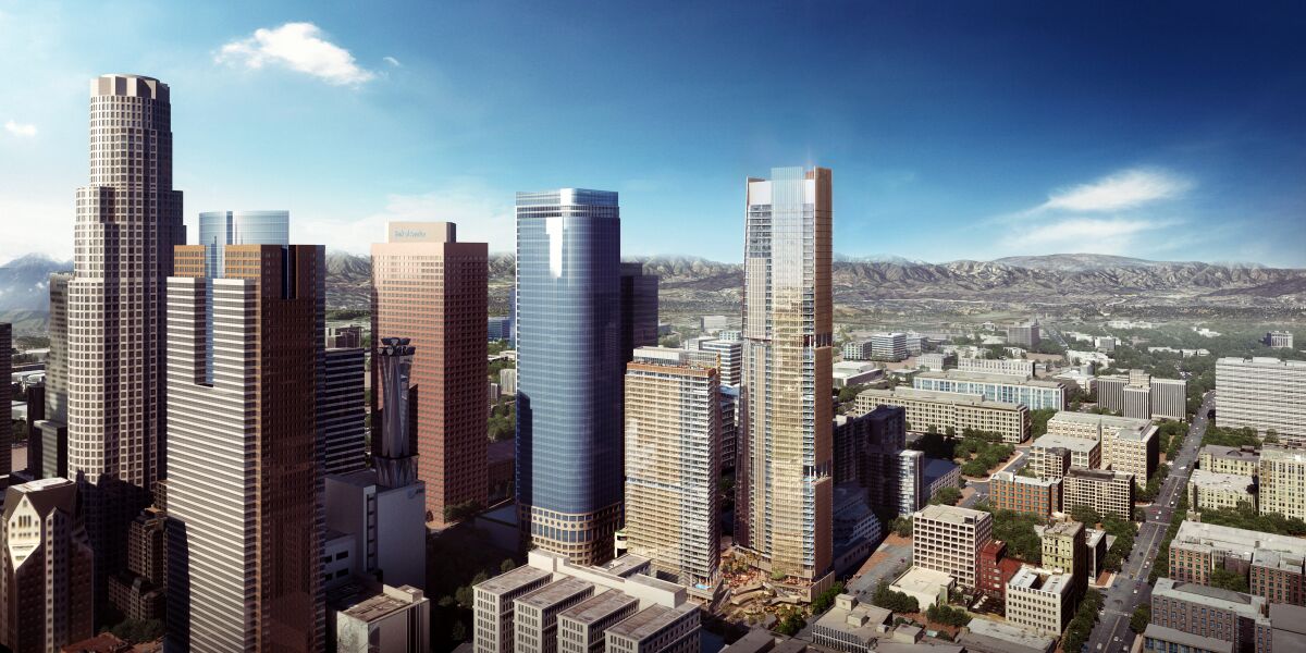 Rendering of Angels Landing, a $1.6 billion hotel, apartment, condominium and retail complex in downtown Los Angeles.