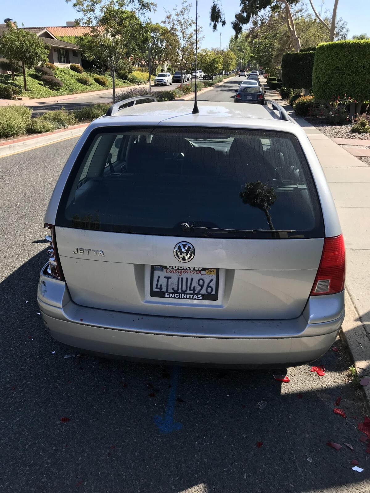 A hit and run incident damaged a car and took out a tree in the median.