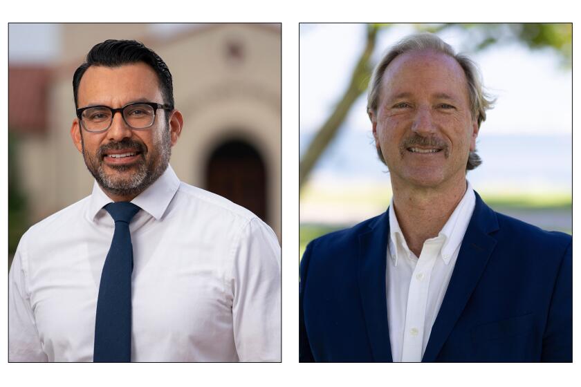 Marco Verdugo, right, and Bart Miesfeld, left, take an early lead in the three-way race to become Chula Vista city attorney.