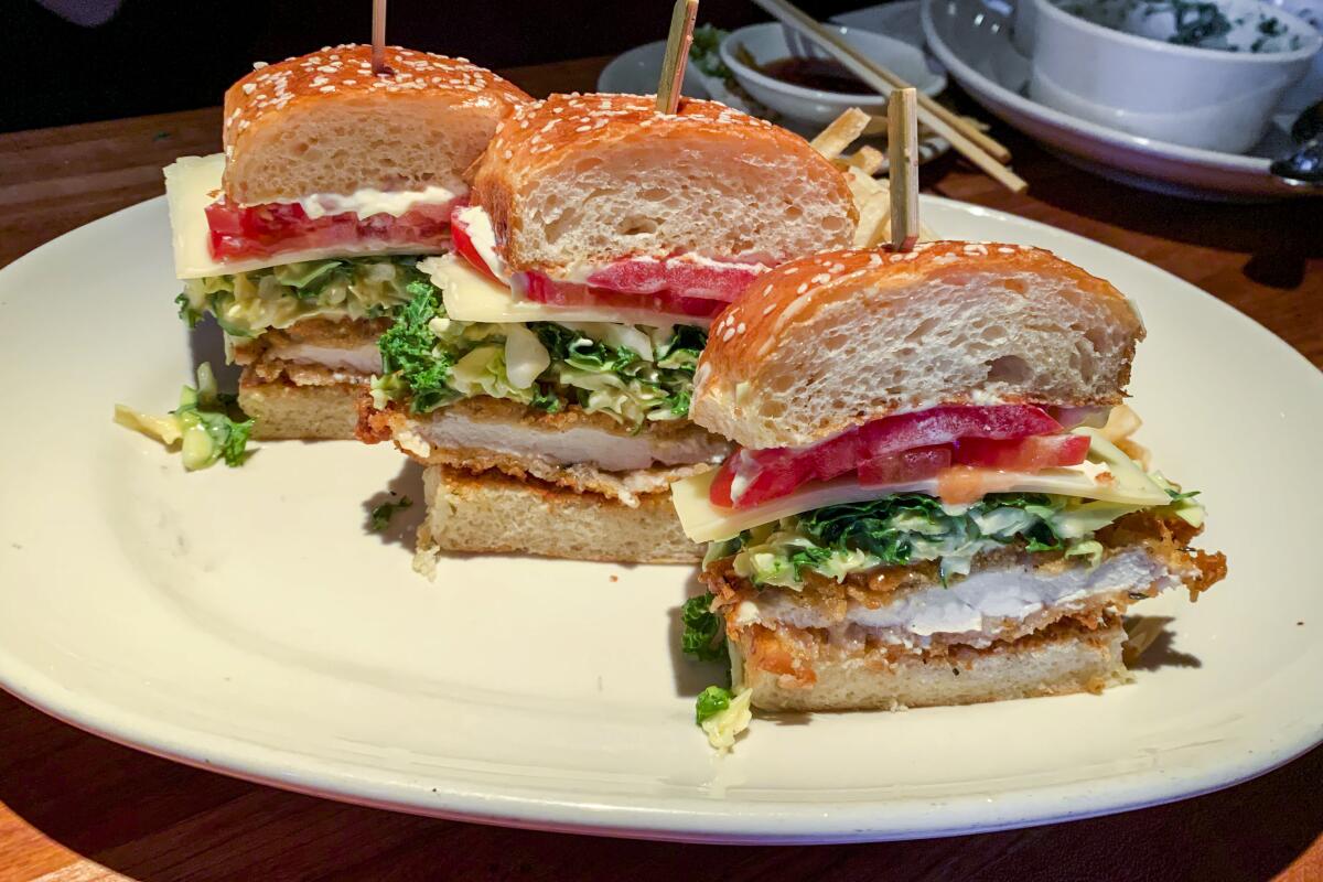 Ding's Crispy Chicken Sandwich is one of the popular lunch plates at Houston's Pasadena. 