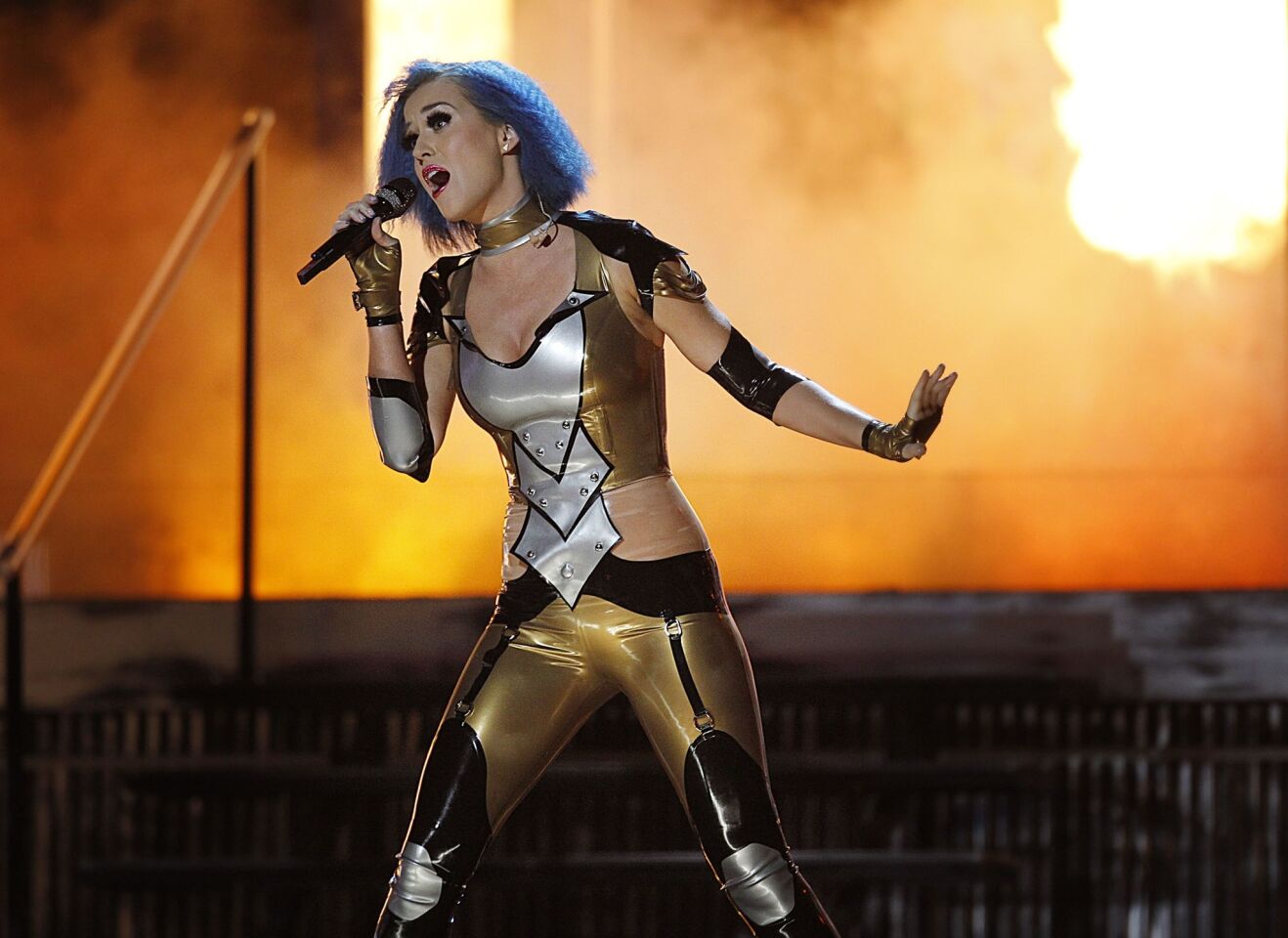 Katy Perry takes the stage during the 54th Grammy Awards at Staples Center in Los Angeles.