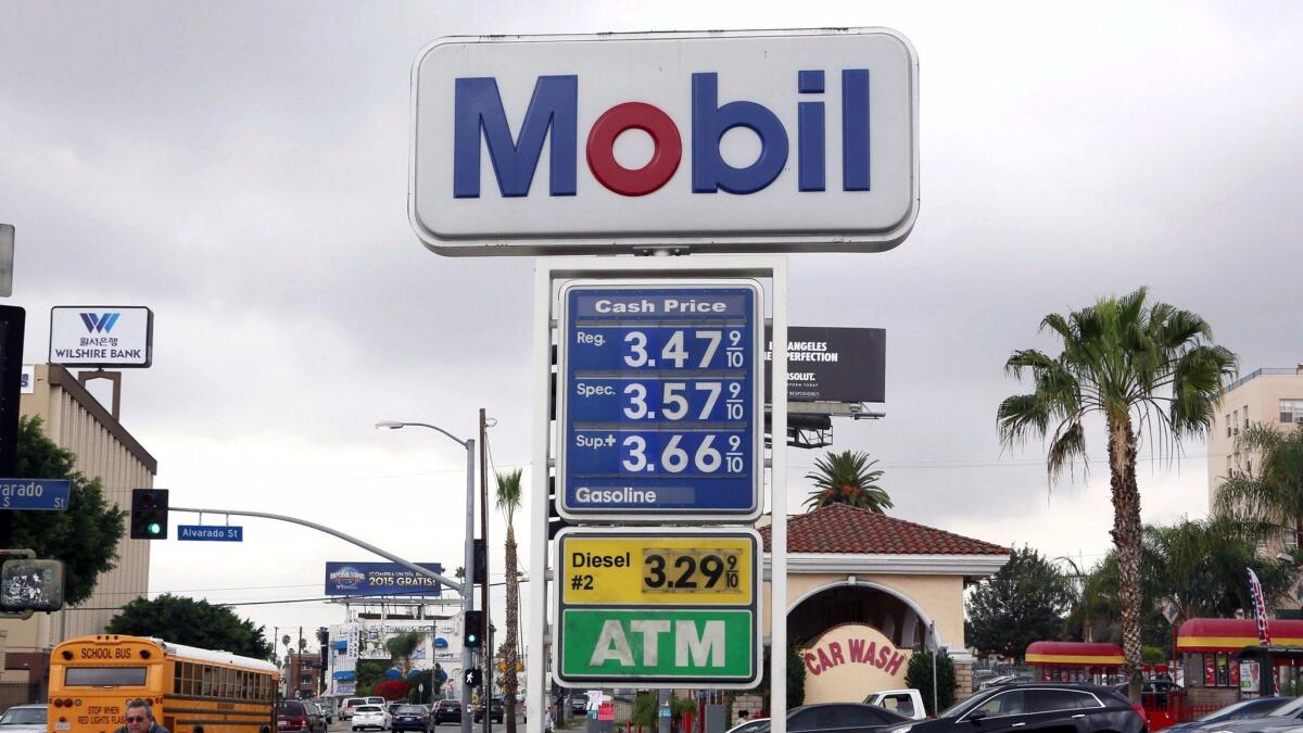 Gas prices in Los Angeles in February 2015. Once the state gas tax kicks in, California likely will have the highest price per gallon in the U.S., writes Newport Beach Councilman Scott Peotter.