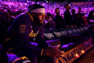 Los Angeles, California May 6, 2023-Lakers Anthony Davis waits to be introduced before Game 3.