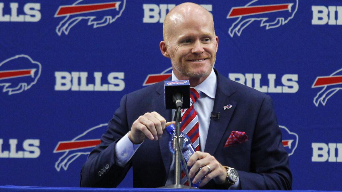 Bills Coach Sean McDermott addresses reporters during his introductory news conference on Friday.