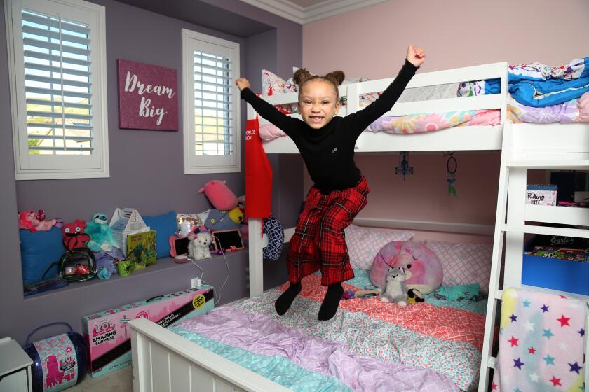 LOS ANGELES, CALIFORNIA-JANUARY 3, 2020: Mykal-Michelle "Mimi" Harris, 7, poses for a portrait in her bedroom and her favorite room of her house on January 3, 2020 in Los Angeles, California. Harris has made a splash in her first series regular role on ABC's "Mixed'Ish" and has had recurring roles on HBO's "Big Little Lies" and Showtime's "The Affair." (Photo By Dania Maxwell / Los Angeles Times)