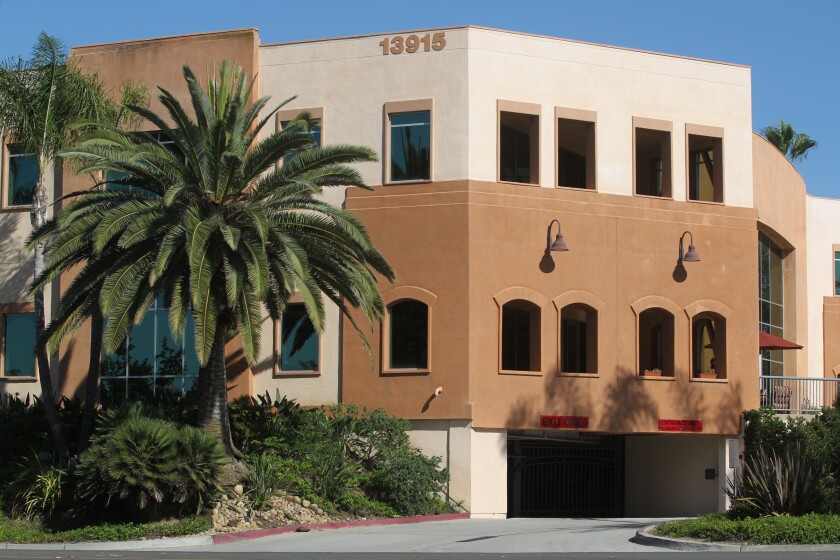 The front entrance of an Inspire office located on the second floor at 14261 Danielson St. in Poway looks quiet on a Tuesday evening. This is where the Pacific Coast Academy Inspire charter school holds its board meetings, according to its website.