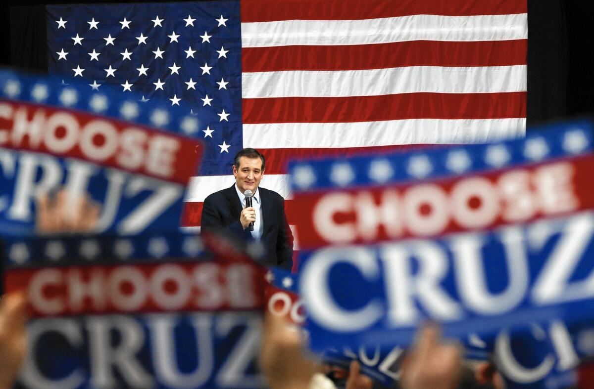 Ted Cruz speaks during a campaign event in Green Bay, Wis., on April 3.