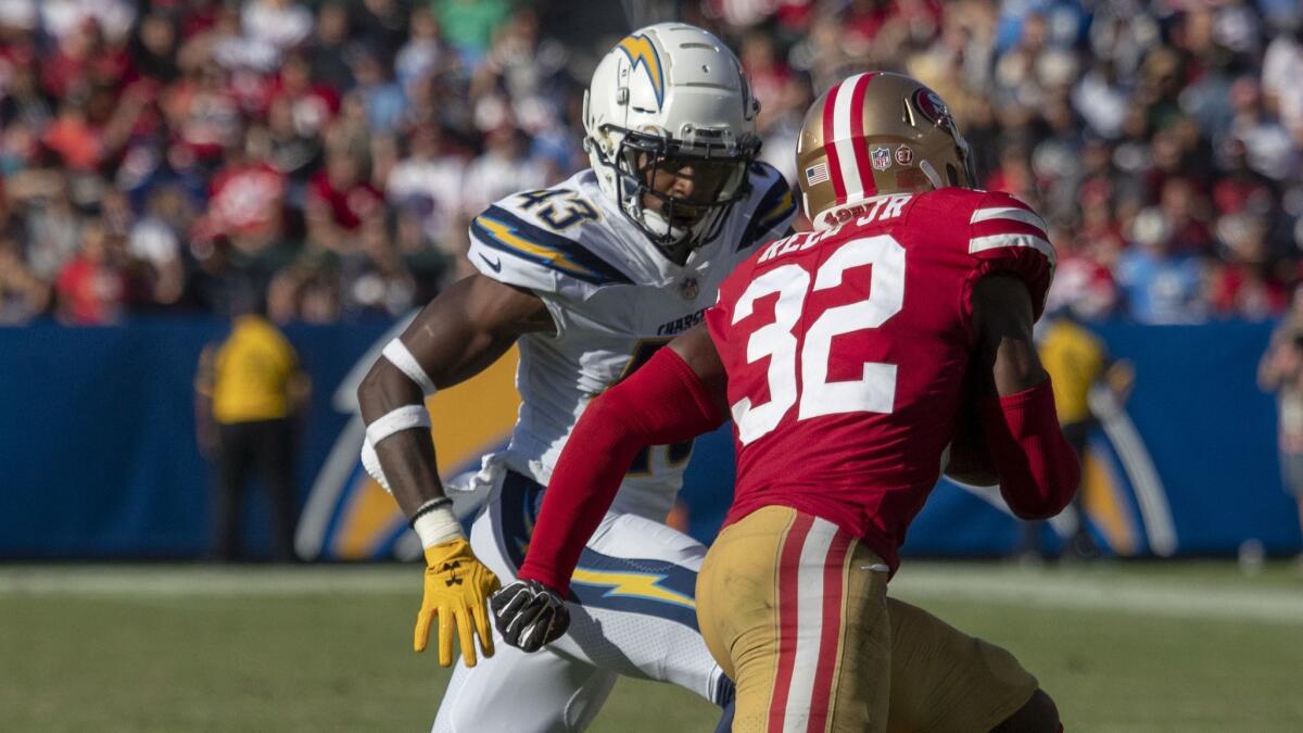 Chargers' Michael Davis chases down 49ers' D.J. Reed Jr.