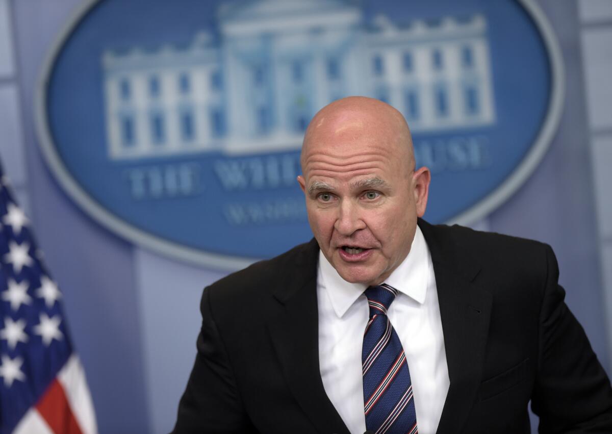National Security Advisor H.R. McMaster speaks during a briefing at the White House in Washington on May 16.