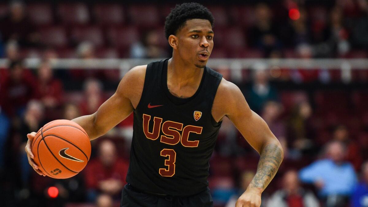 Freshman Elijah Weaver, in a Feb. 13 game against Stanford, could play a key role for the Trojans in their remaining games this season.
