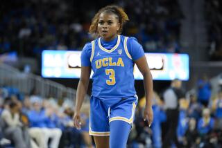 UCLA guard Londynn Jones (3) defends during the second half of an NCAA college basketball game.